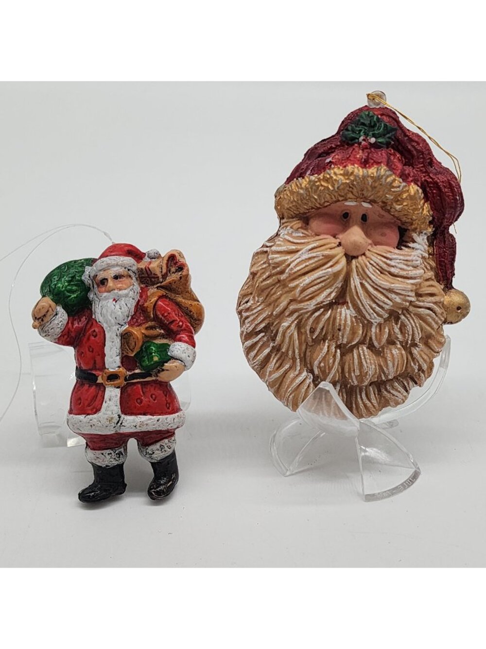 Vintage Blow Mold Rustic Primitive Figures Santa Claus Christmas Ornaments 3"